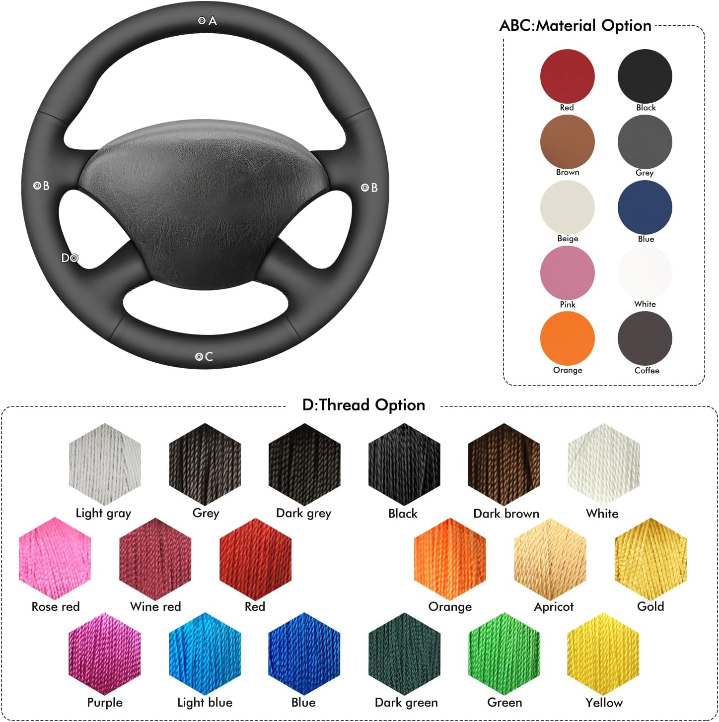 MEWANT Hand Stitched Steering Wheel Cover Wrap for Ford Focus MK1 1998-2004 Steering Wheel Accessories for Ford Focus MK1 1998-2004