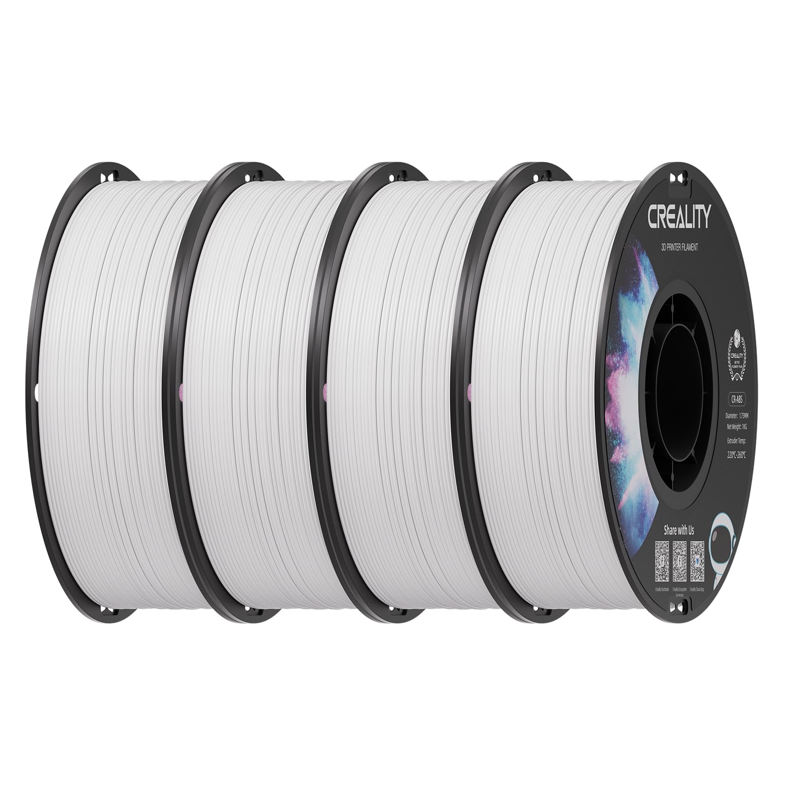 Creality ABS 3D Printer Filament 1.75mm, White, 4-Pack (4 kg)
