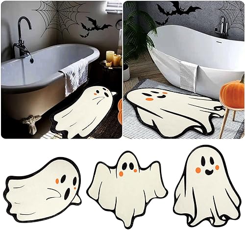 Miniatura 4 de Tapete de baño de fantasma de Halloween, tapete antideslizante de fantasma, tapete suave y absorbente, tapete de otoño para otoño, Acción de