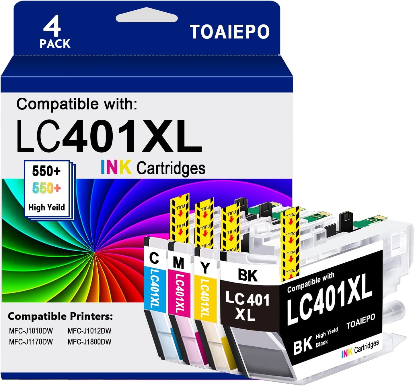 High Yield LC401XL Ink Cartridges Compatible for Brother LC401 Cartridges Work with Brother MFC-J1010DW MFC-J1012DW MFC-J1170DW MFC-J1800DW, 8 Pack