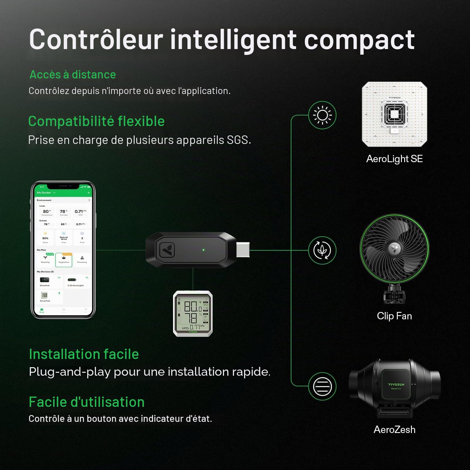 VIVOSUN Système de culture intelligent avec l'AeroLight SE A100, lampe de croissance LED 100 W avec ventilateur de circulation intégré et le GrowHub E25