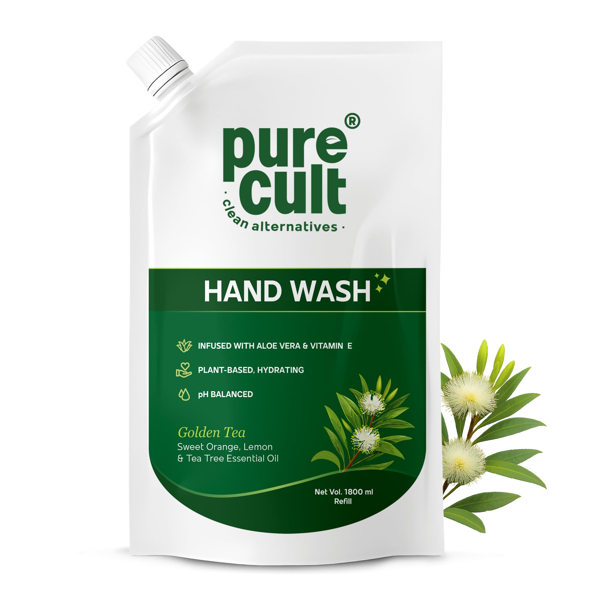 PureCult Handwash pH Balanced Zero Triclosan Infused with Aloe Vera Vitamin E Essential Oil, Sweet Orange, Lemon and Tea Tree, 1800 ml