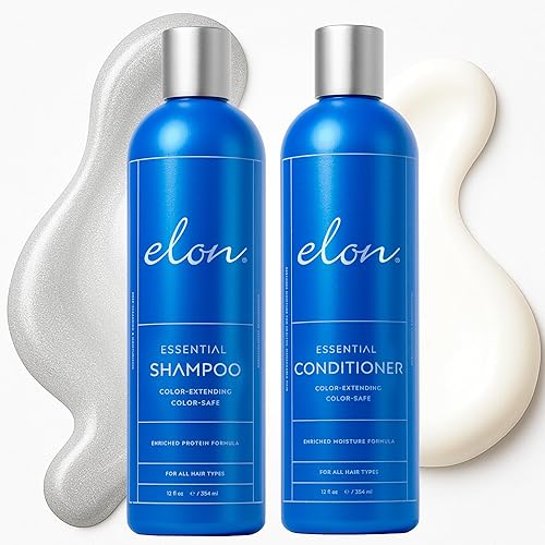 Elon Set de champú y acondicionador sin sulfato (12 onzas) – Champú para cabello teñido para extender el color – Acondicionador para el cabello seco