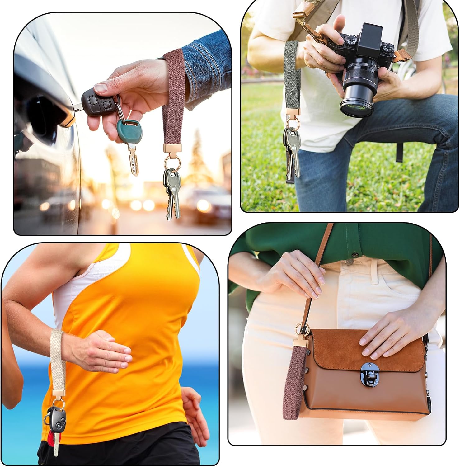 Nosiny 3 Pcs Stretchy Keychain Wristlet Woven Wrist Lanyard for Car Keys Cute Key Chain with 3 Keyrings and D-ring - Image 7