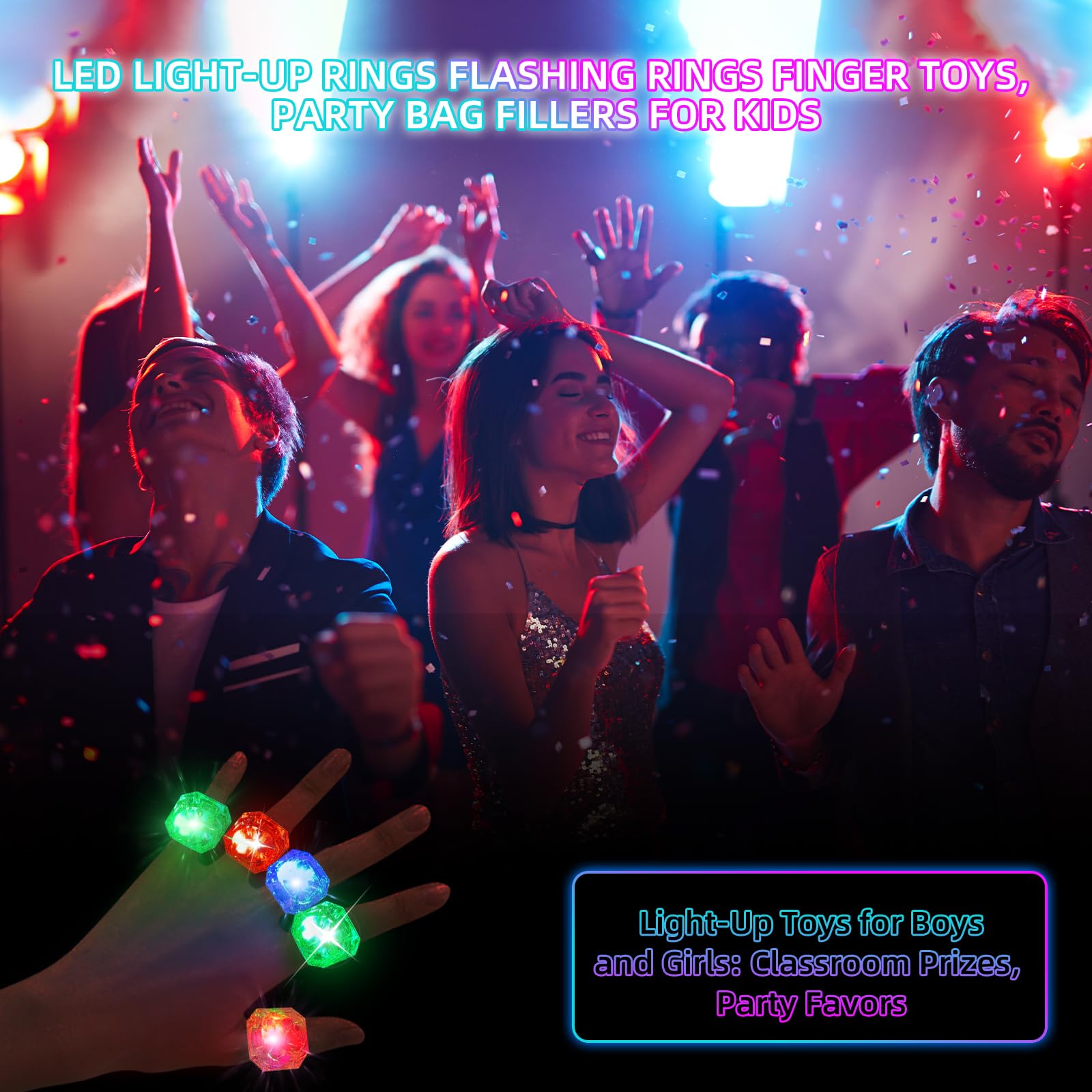 24 PCS Anillos Diamantes Luminosos LED Luces Juguetes Anillos de Dedos Brillantes para Fiestas Cumpleaños Boda Decoración