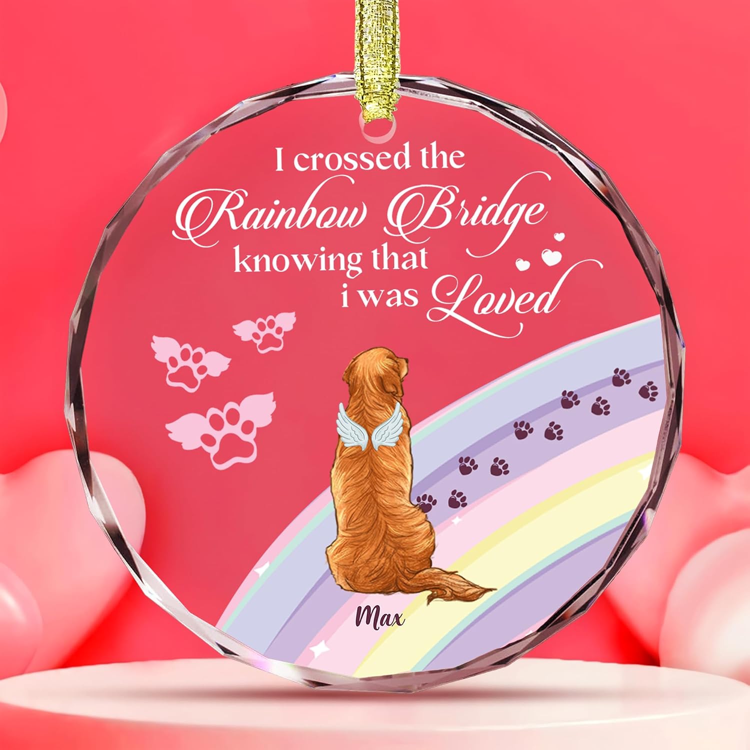 GOSSBY Personalized Custom Ornament (1 Dog) I Crossed The Rainbow Bridge Knowing That I was Loved Custom Photo, Personalized Circle Acrylic Ornament, Christmas Ornament for Dog Lovers, Cat Lovers, Pe