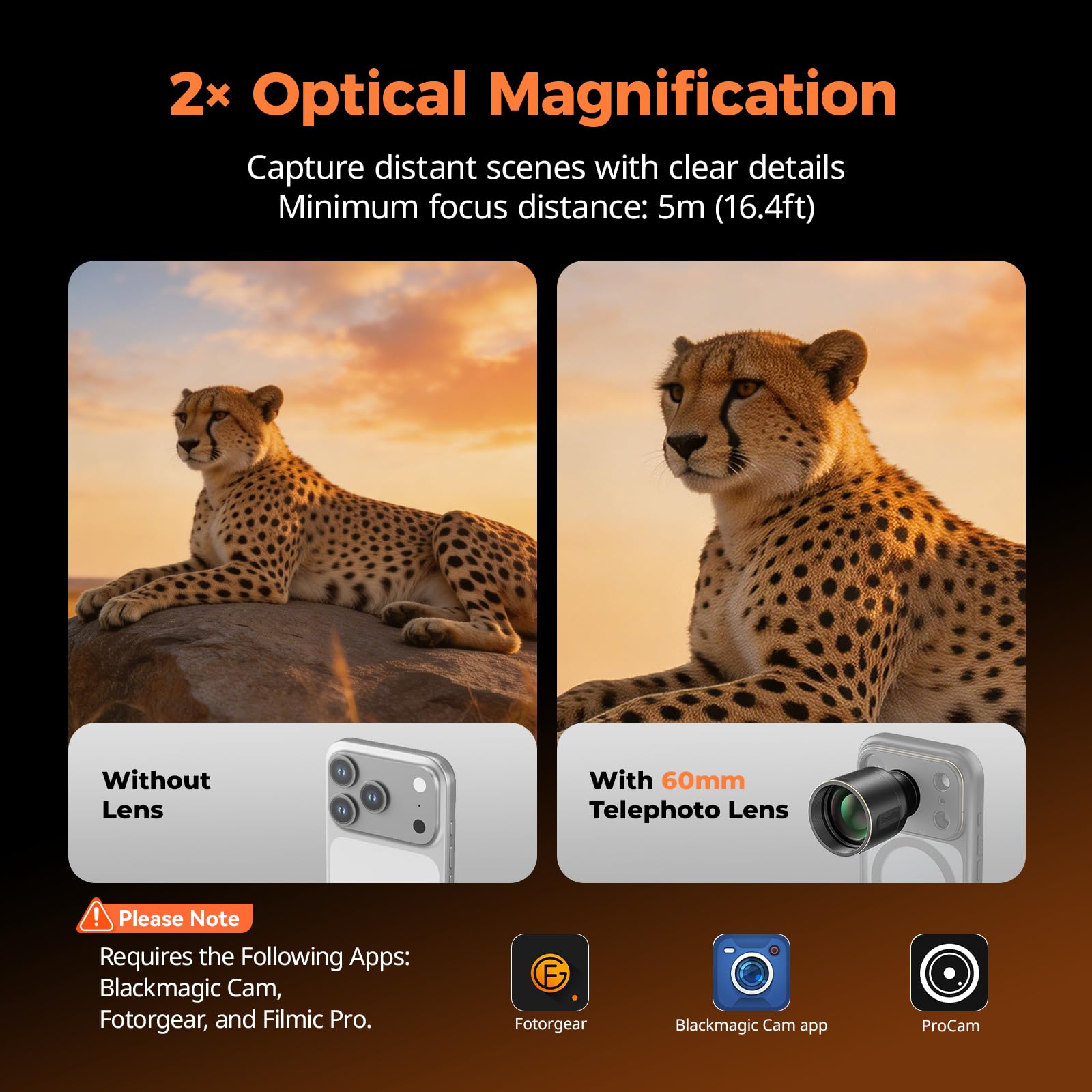 SMALLRIG Teleobiektyw 2 x do iPhone 17/16/15 Pro Max, 2x powiększenie obiektyw HD z uchwytem T-Mount do etui na telefon komórkowy, kompatybilny ze smartfonami 4x/5x/8x telekamera - 5920