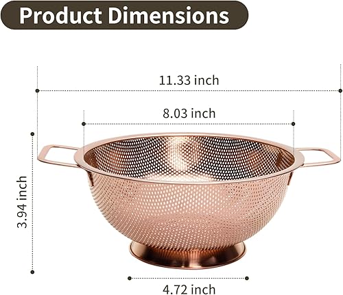 Miniatura 2 de BLAGAIN Colador de 3 cuartos de galón con asa, colador de metal para alimentos para fregadero de cocina, olla de pasta para fideos, verduras y