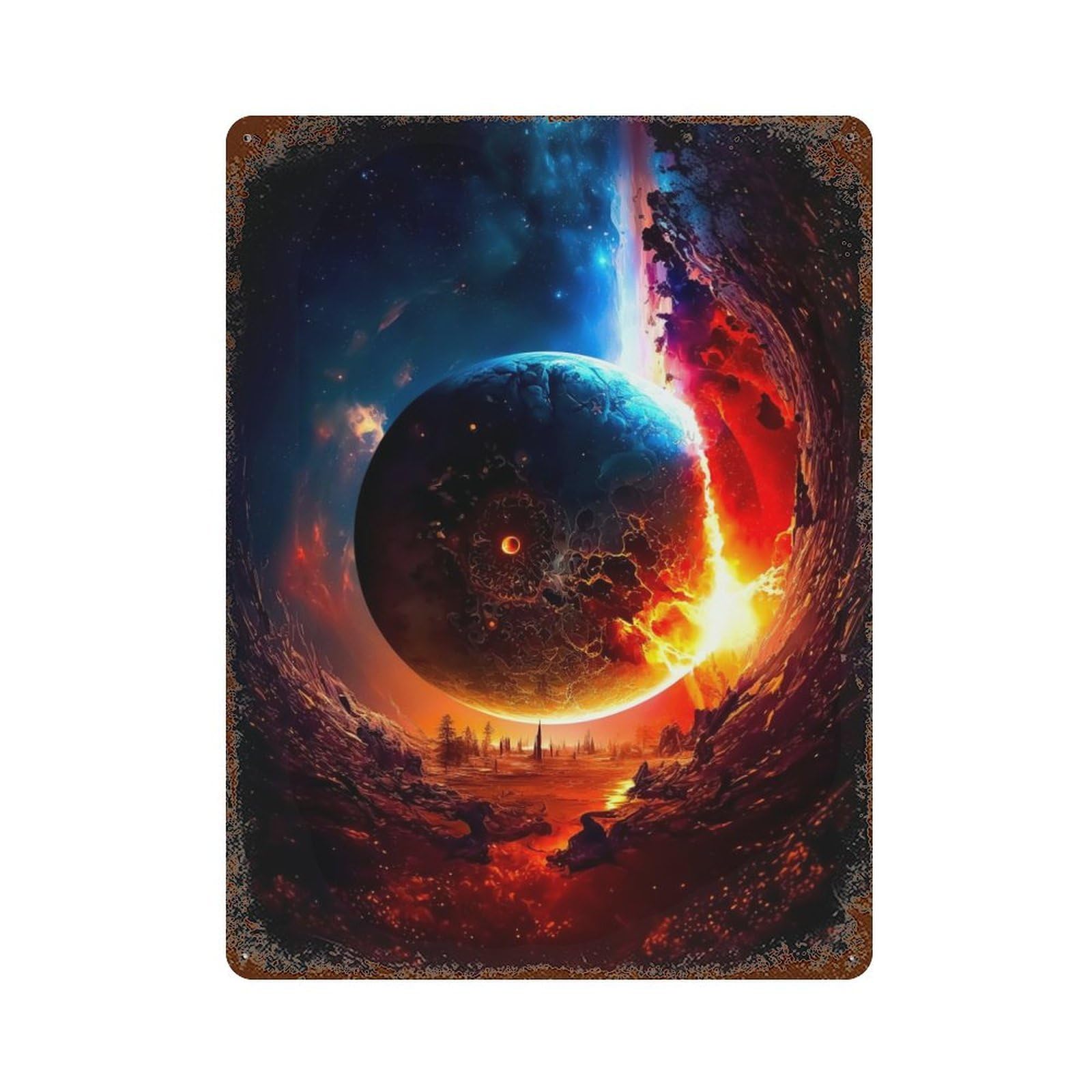 Rust Effect Apocalyptic Planet Vintage Rust Metal Sign 15.7"x11.8", Rustic Home Decor for Farmhouse, Kitchen And Entryway Decor