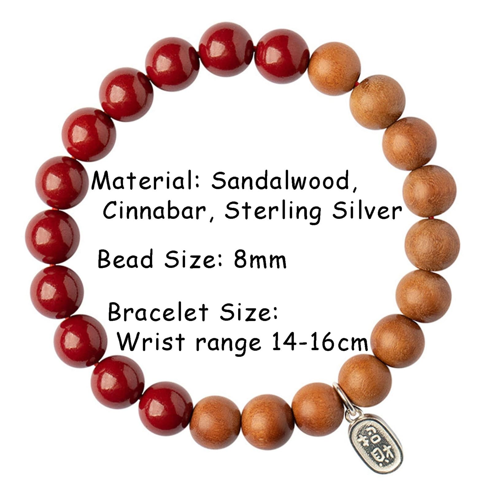 Pulsera de madera de cinabrio natural para mujer, amuleto de buena suerte Feng Shui, joyería de cuarzo de cristal Reiki para prosperidad