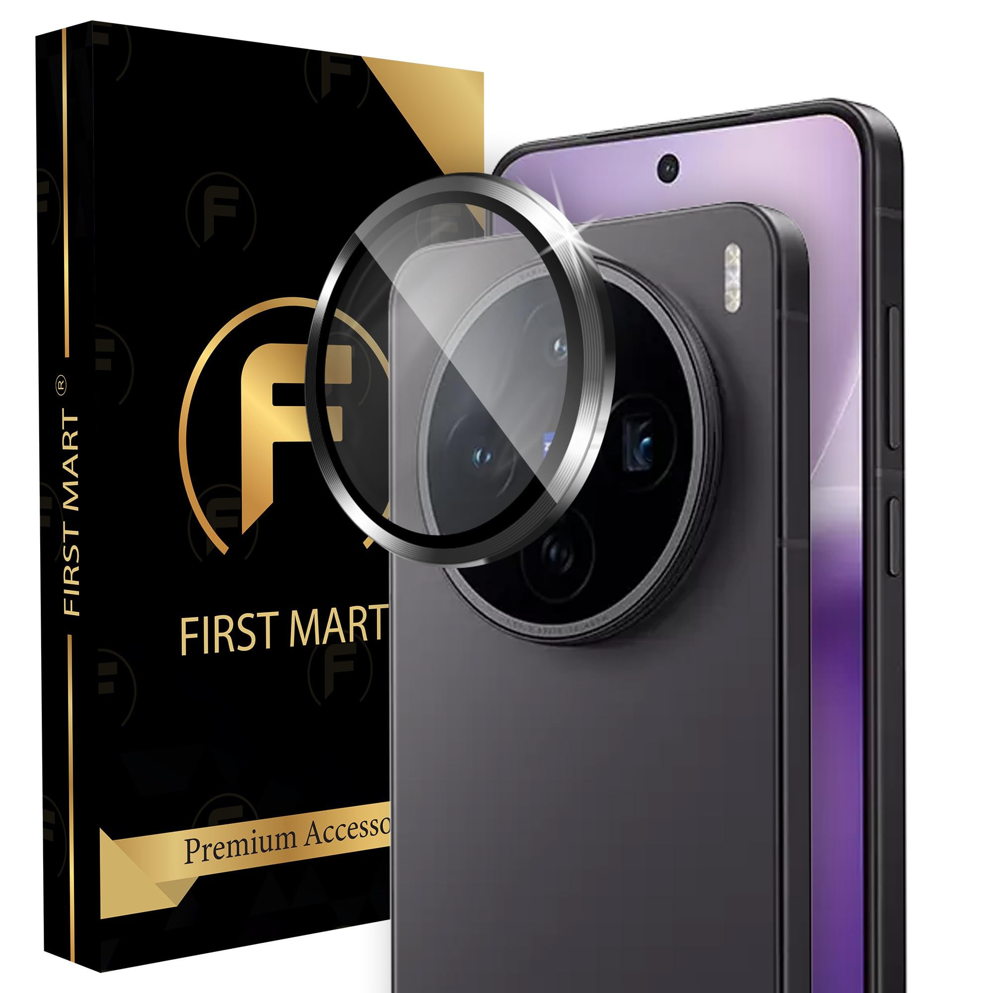 FIRST MART Camera Lens Protector for Vivo X200T - 9H Tempered Glass Metal Alloy Rings, Military-Grade Anti-Scratch Camera Ring Guard, HD Clear, Case-Friendly Protection - Black-image-4