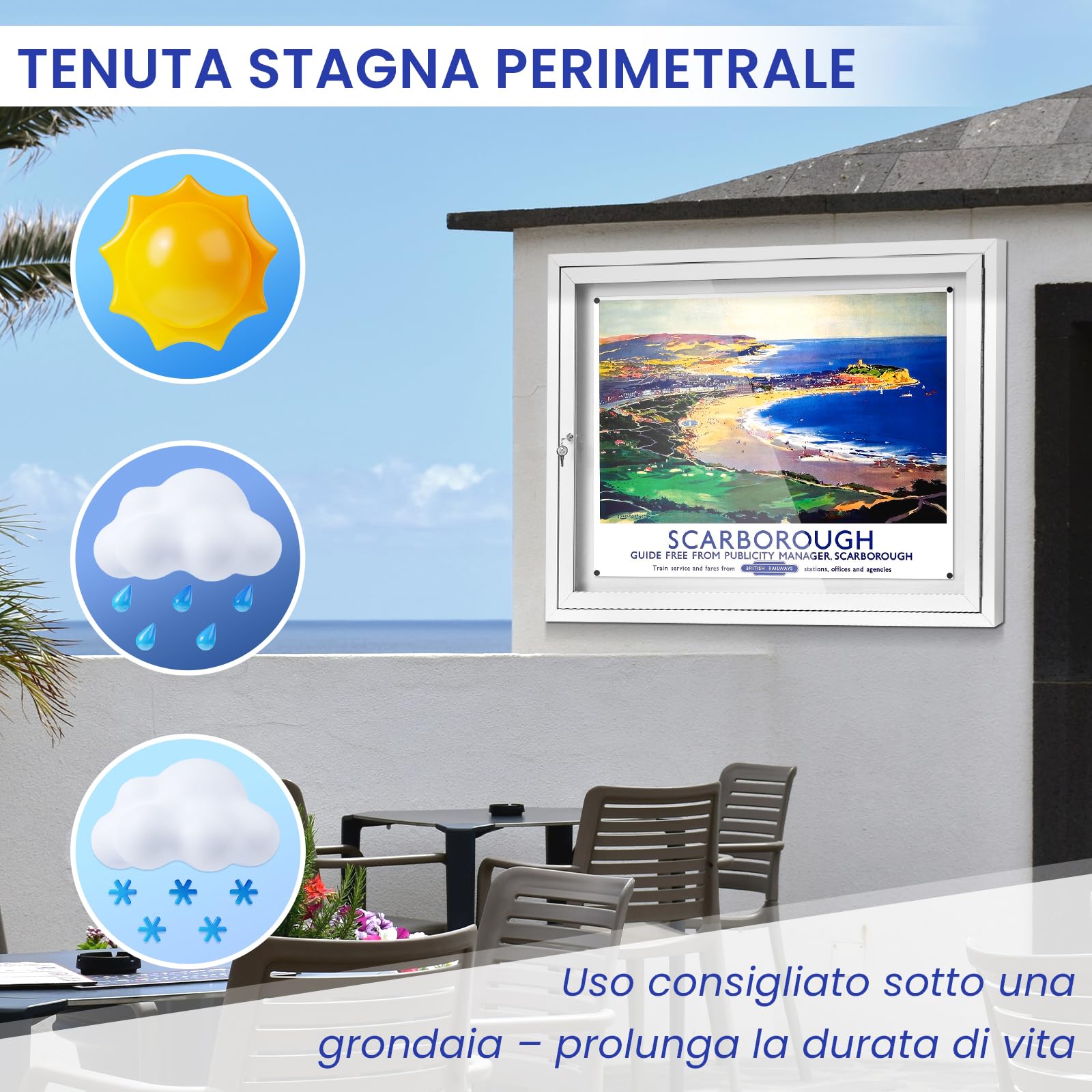 Swansea 8 x A4 Bacheca per esterno con chiave, resistente alle intemperie, magnetica per esterni, con telaio in alluminio 95 x 71cm (A1)