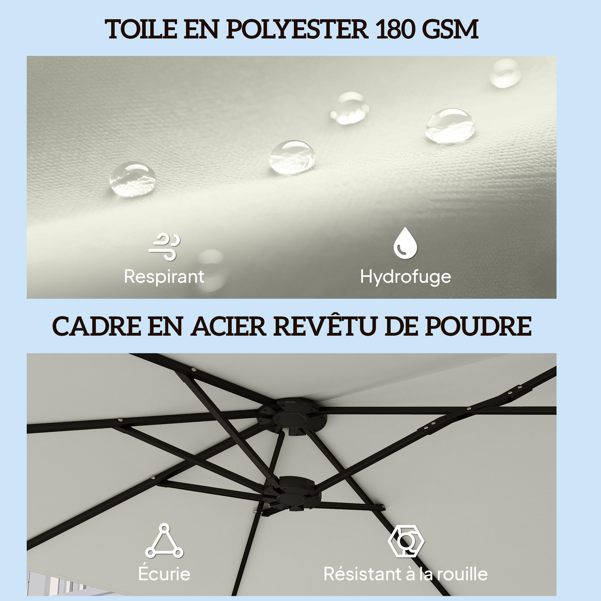 Outsunny Parasol de Jardin Extérieur 4,6x2,7 m, Manivelle, UV 50+, Crème