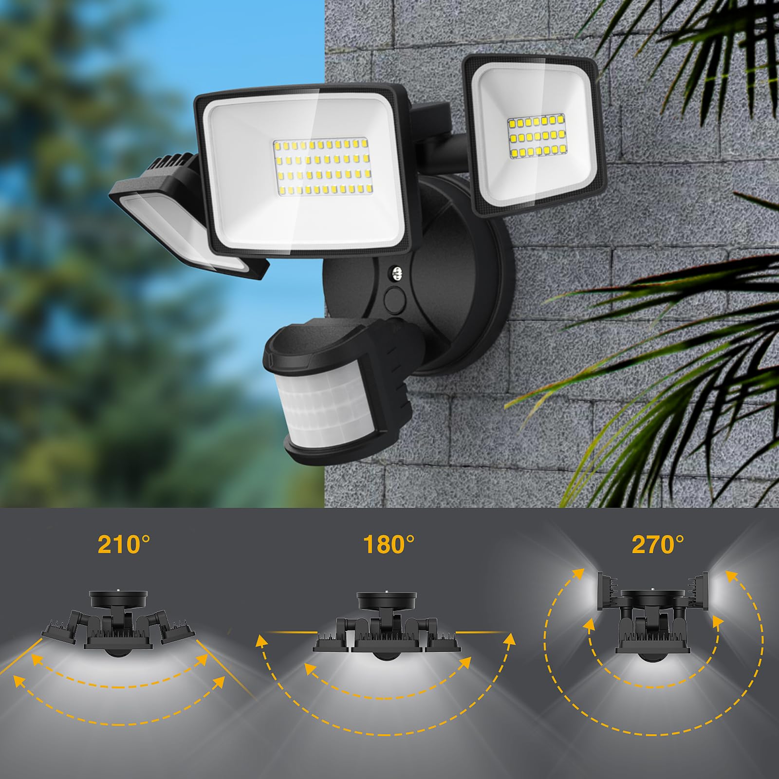 Onforu LED Strahler mit Bewegungsmelder Außen mit Fernbedienung 55W für Hof | 5000LM, 6500K Außenstrahler mit verstellbaren 3 Köpfe, IP65 Wasserdicht Flutlicht,Scheinwerfer Aussen mit Bewegungssensor