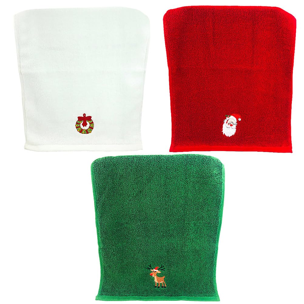 TOPBATHY Paquete de 3 Toallas Navideñas de Algodón, Toalla de Invitados Bordada, Toallita Facial, Decoración Festiva para Las Fiestas, Diseños Aleatorios.