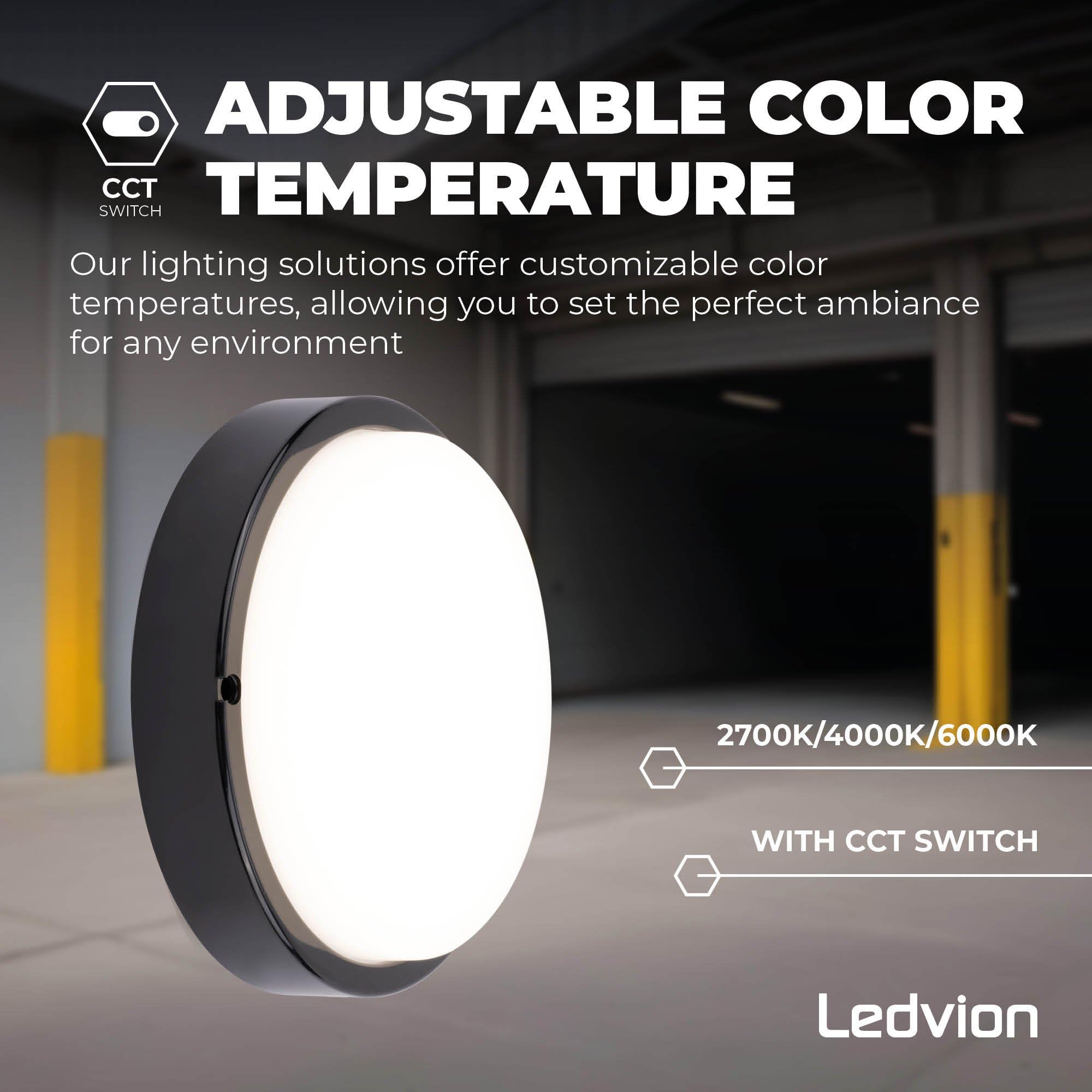 Ledvion - Lampara LED Techo, IP65, 10W, 1000Lm, 2700/4000/6000 K, Negro, 220-240V, Lámpara de Sótano, Aplique de Pared, Interiot, Exterior