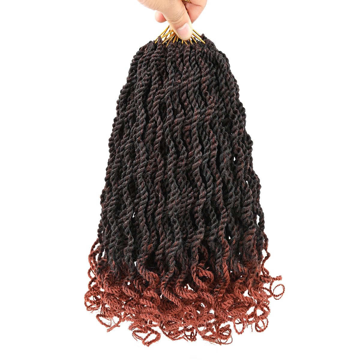 Kachanaa 14 Inch Wavy Senegalese Twist Crochet Hair 8 Pack Synthetic Short Pre Looped Kids Crochet Braids with Curly Ends Pre Twisted Small Havana