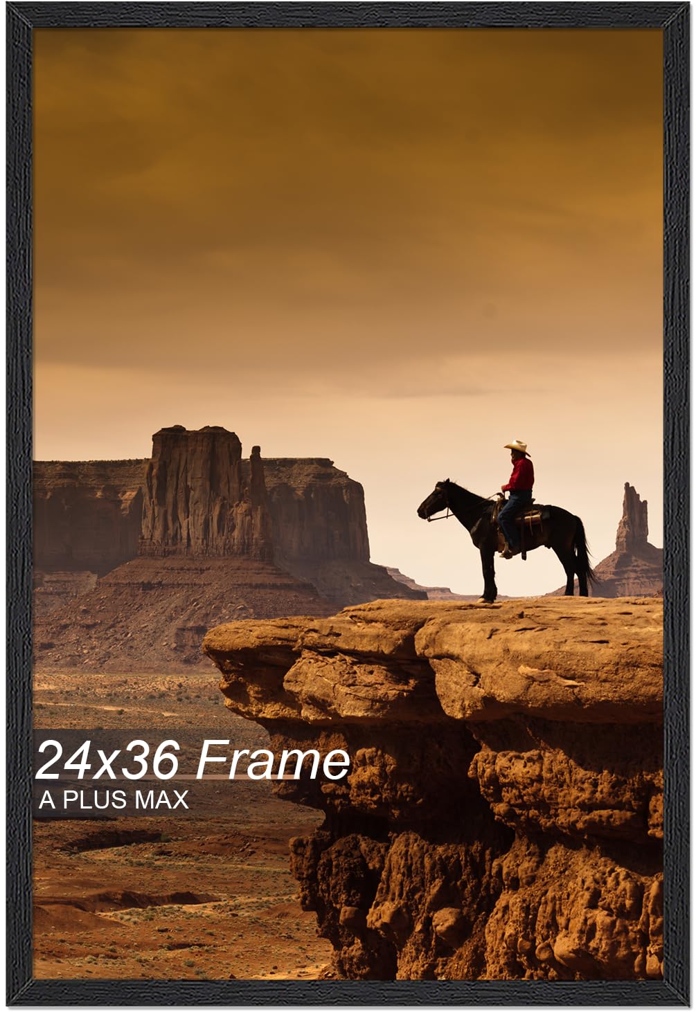 A PLUS MAX 24x36 Picture Frame, Black Engineered Wood Frame for 24 x 36 Inch Picture Poster Photo, Light Weight 24 by 36 Frame with Wood-grain for