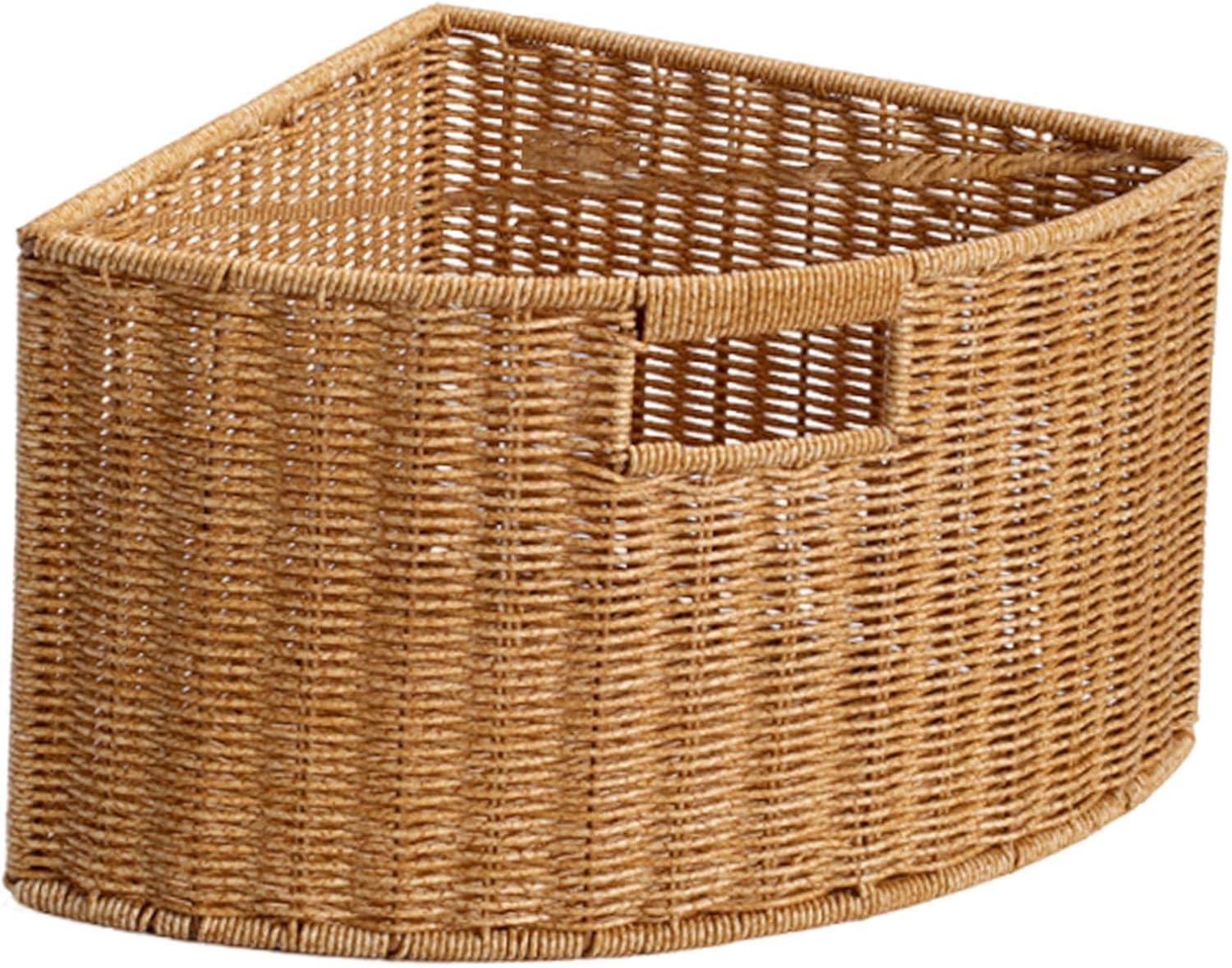 Corner Storage Basket, Sturdy Woven Organizer with Handle, Sturdy Triangle Storage Box for Magazine Newspaper Towel Home Bedroom Living Room Office (Middle Handle Small)