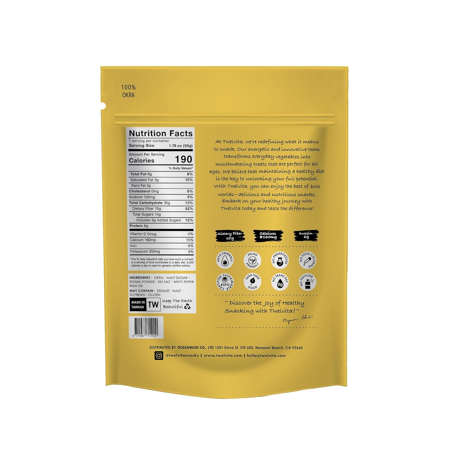 TWEL VITA Natural Okra Crisps, Pack of 4 (1.76 oz Each) | Vegan, Clean Label, Non-GMO, Gluten-Free Snack Variety Pack