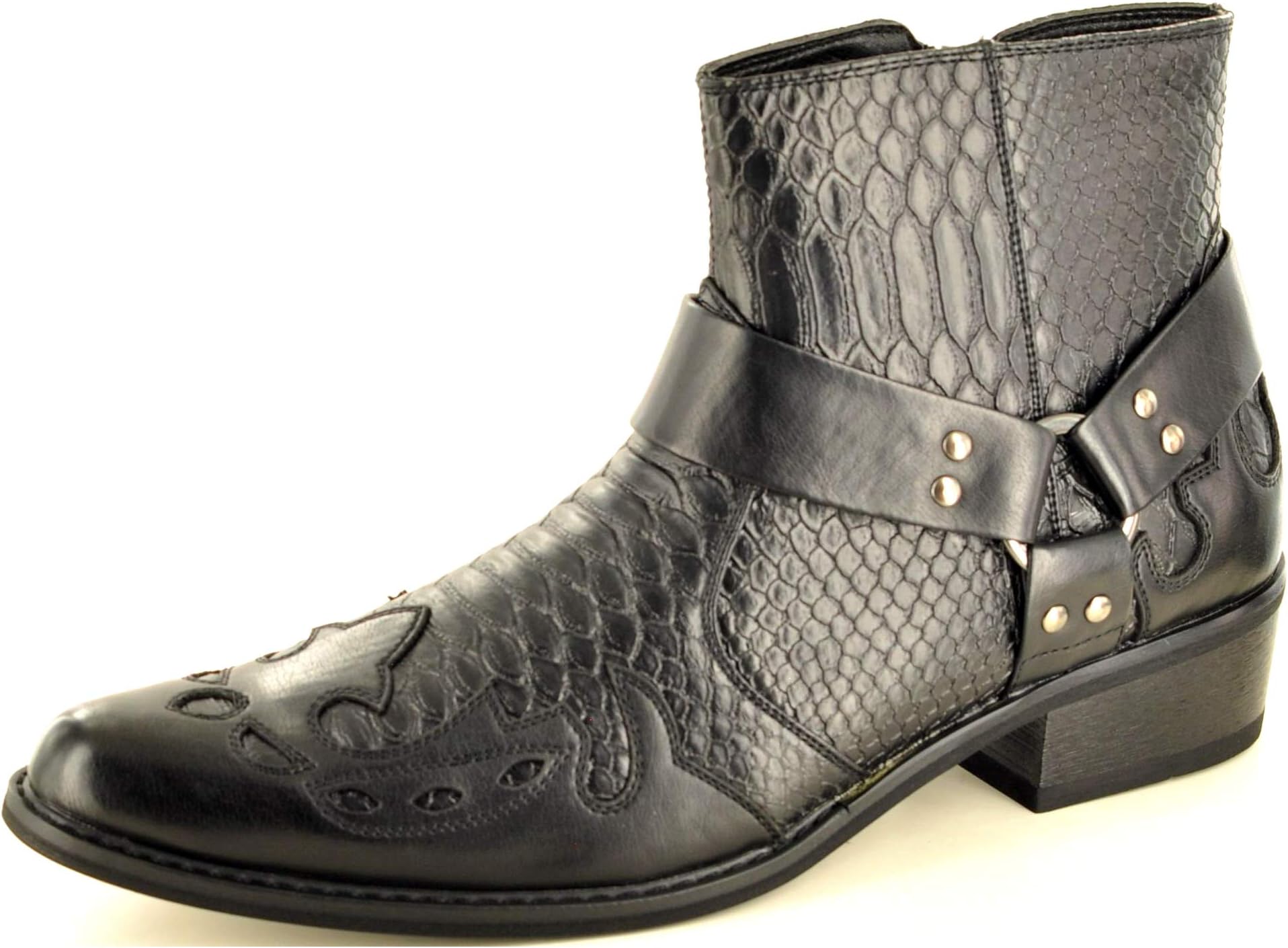 My Perfect PairMens Snake Skin Full Zip Western Cowboy Ankle Boots