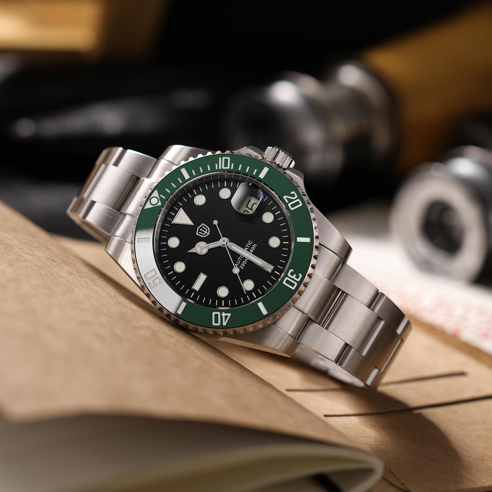 watchdives WD5512B Zegarek do nurkowania dla mężczyzn, ST2130, automatyczny zegarek na rękę, 40 mm, szkło szafirowe, wypukłe lustro do okna daty (efekt wzmocnienia 2,5-krotnego), BGW-9 niebieskie
