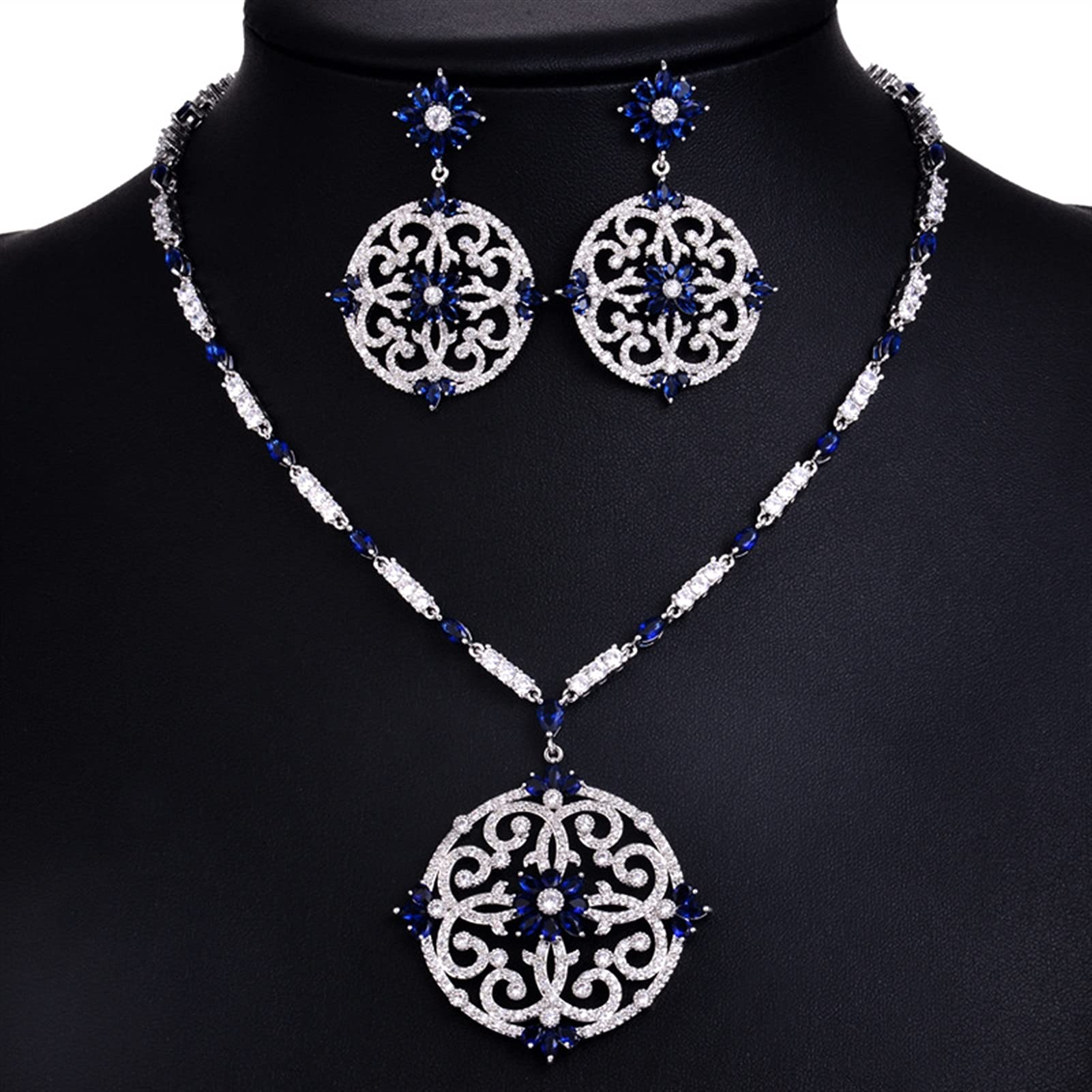 Conjunto de joyería Nupcial, Conjunto de joyería de Boda con Flor Grande de circonia cúbica de Color Oro Blanco