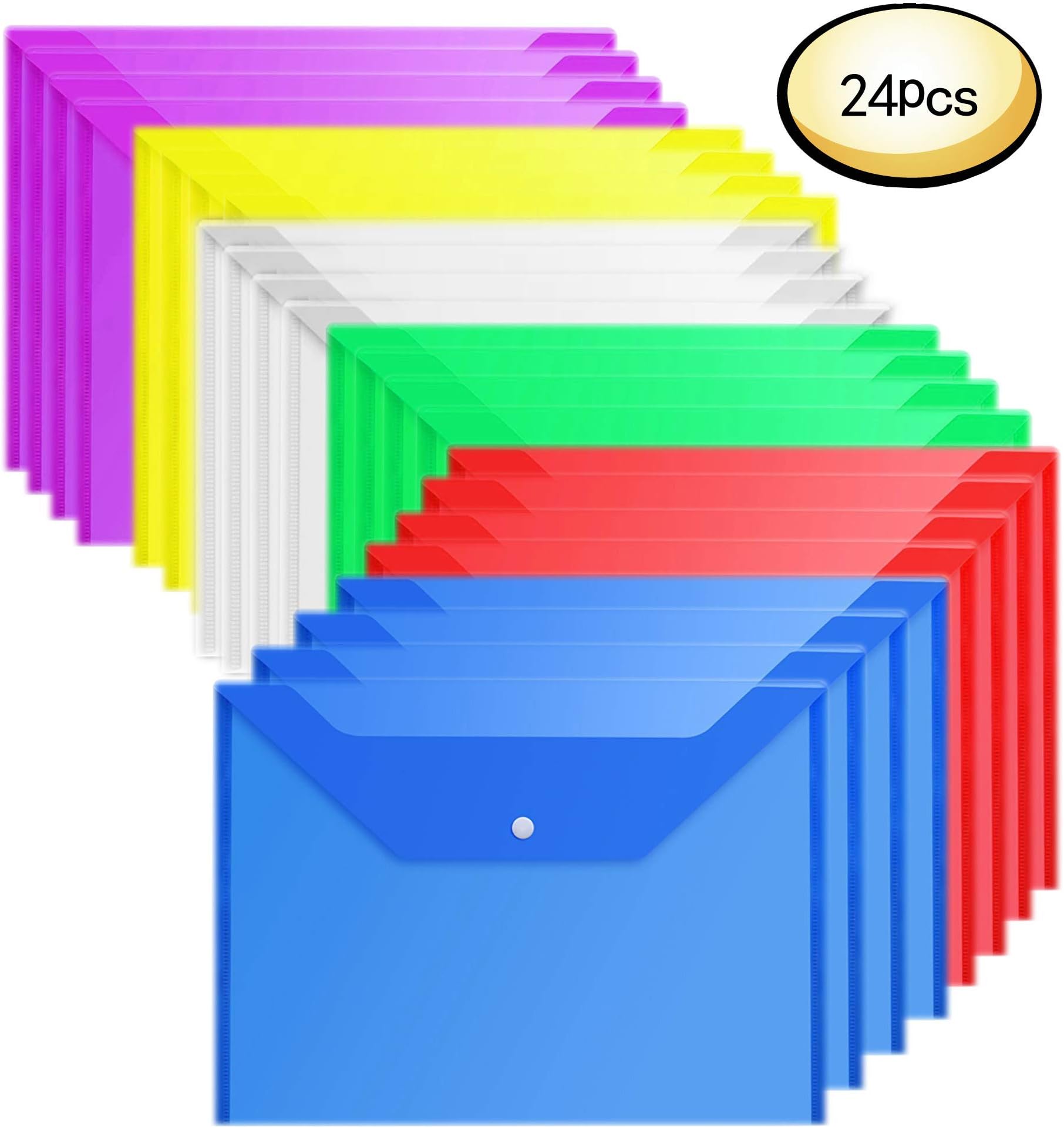 Premium Envelope Poly Envelope Plastic Envelopes With Snap Button Quality Clear Document Folder for A4 Size (24 Filling Envelopes)