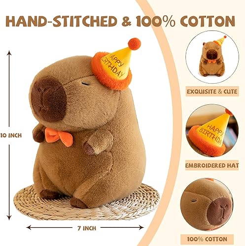 Miniatura 2 de Capybara - Muñeca Capybara de peluche, regalo de cumpleaños, decoración de fiesta, lindo juguete de peluche con sombrero feliz y corbata naranja,