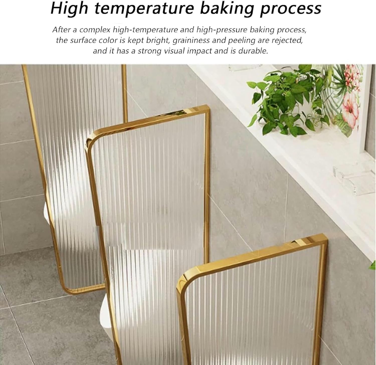 Urinal screen toilet partition tempered glass partition stainless steel frame wall-mounted urinal partition men urinal privacy screen toilet partition Used in hotels and restaurants ( Color : Rose gol