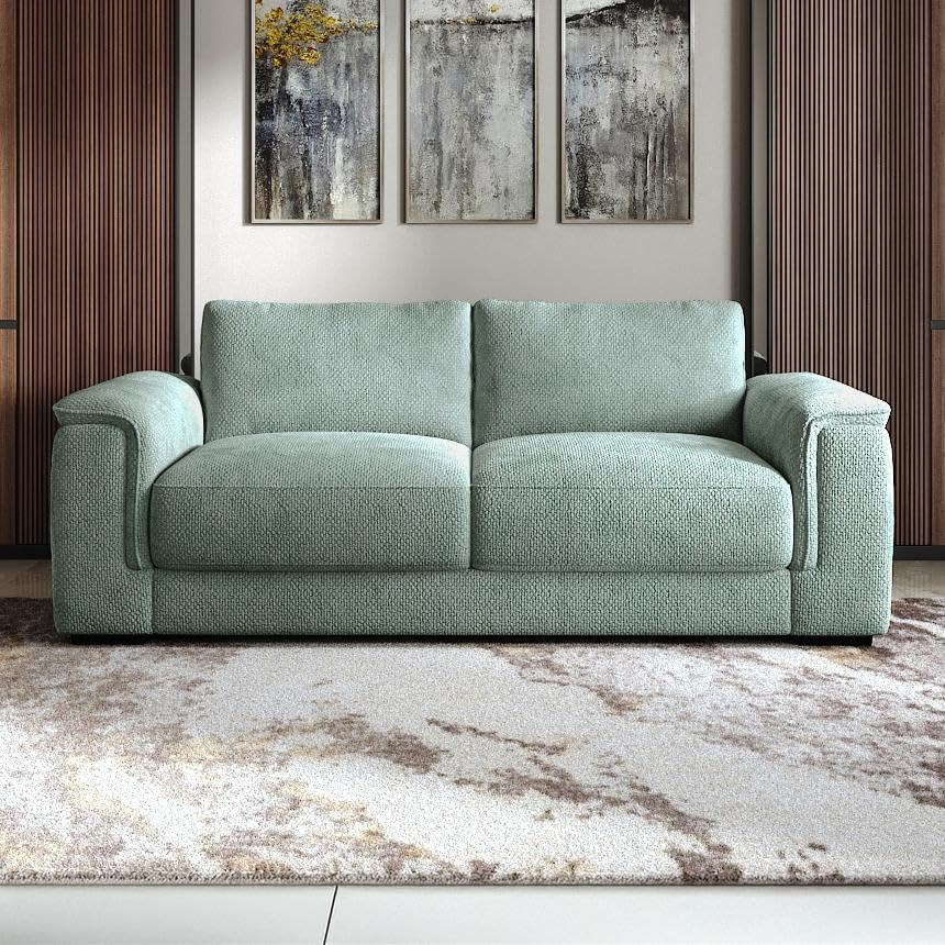Image of Urban Ladder Miles 3 Seater Bamboo Fabric Sofa in Sky Blue Fabric