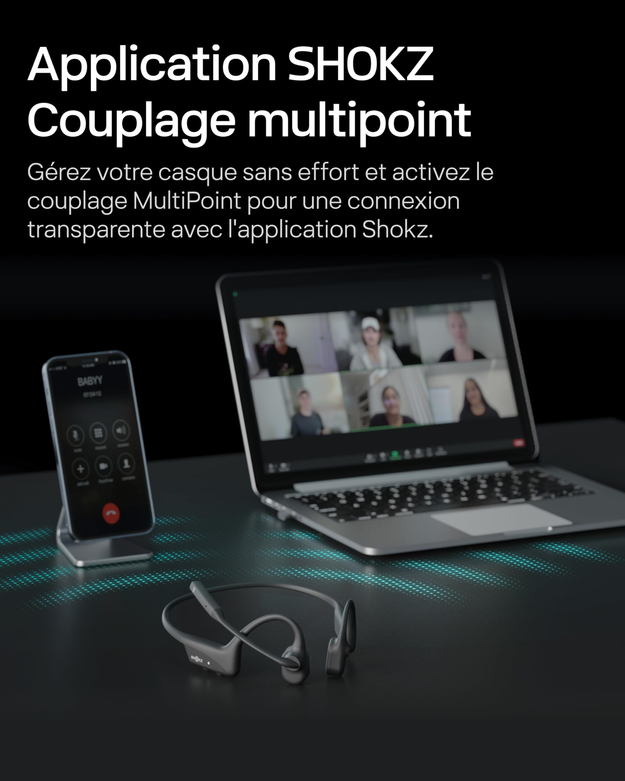 SHOKZ OpenComm2 2025 Upgrade Conduction osseuse, écouteurs Bluetooth Oreilles Libres avec Micro Anti-Bruit, écouteurs sans Fil pour Le Travail et Les appels, 16 Heures d'autonomie,Signet de, Noir