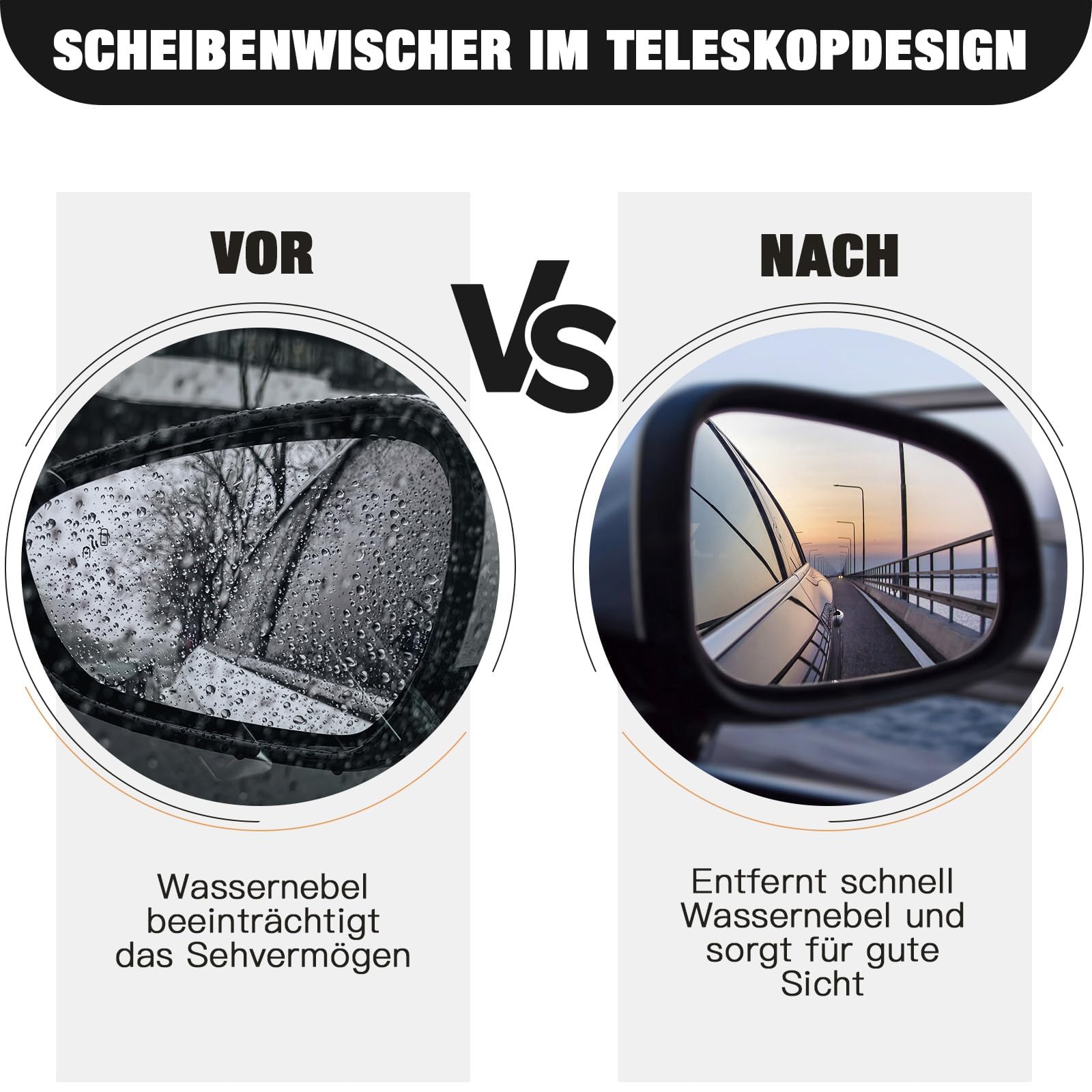 Side Mirror Squeegee,Retractable Car Rearview Mirror Wiper,Portable Car Mirror Squeegee for Rainy Foggy Weather,Universal Car Accessories - 5