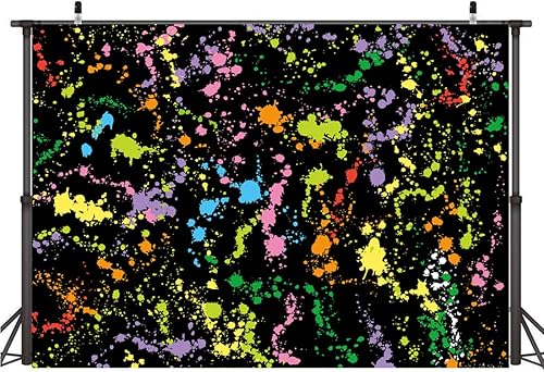 Miniatura 2 de Telón de fondo colorido con diseño de graffiti abstracto, fondo de fotografía, brillo neón, salpicaduras, hip hop, discoteca, retro, 80, 90, feliz