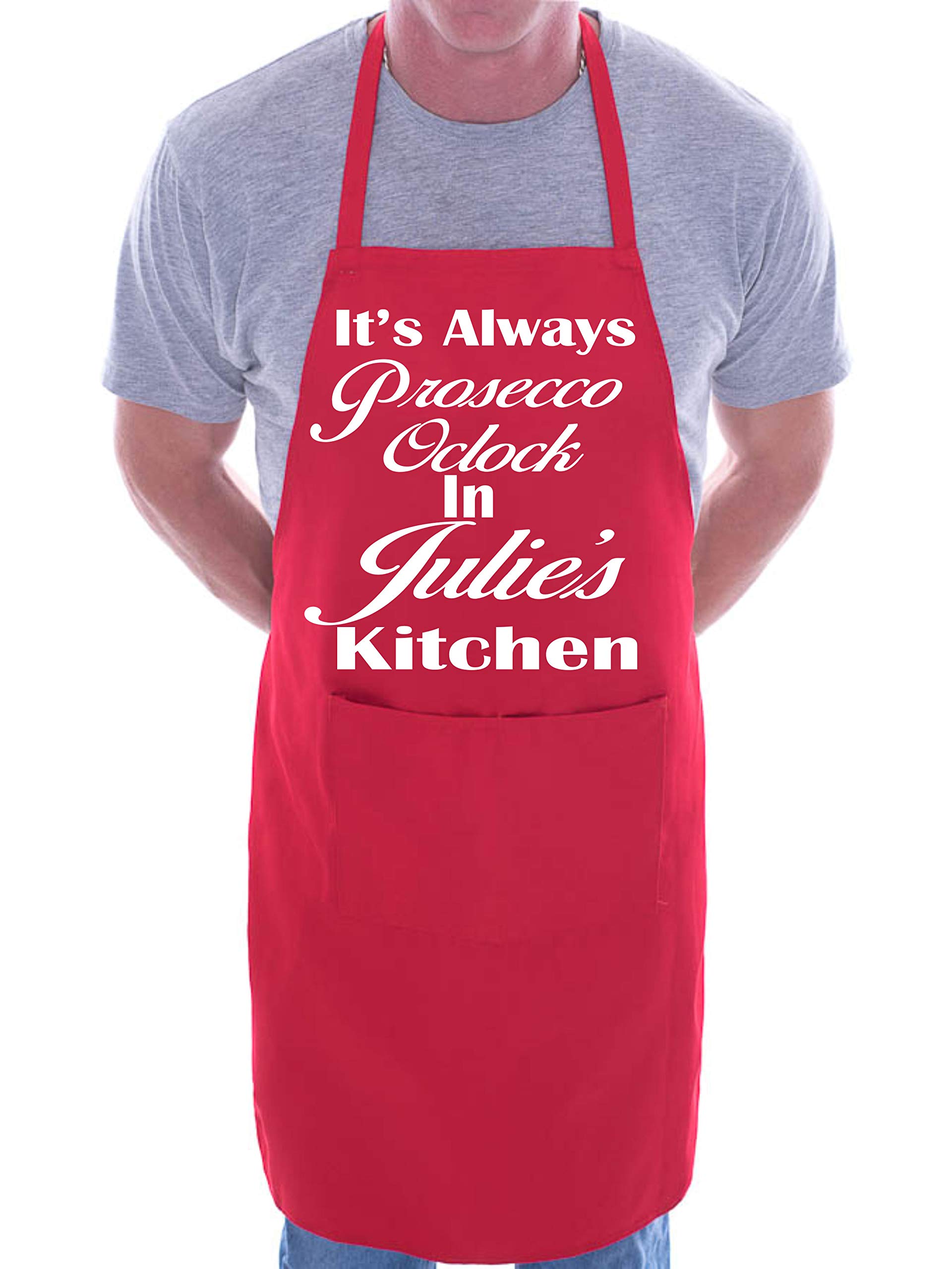 Print4U Personalised Apron Prosecco O'Clock Julie's Kitchen Red