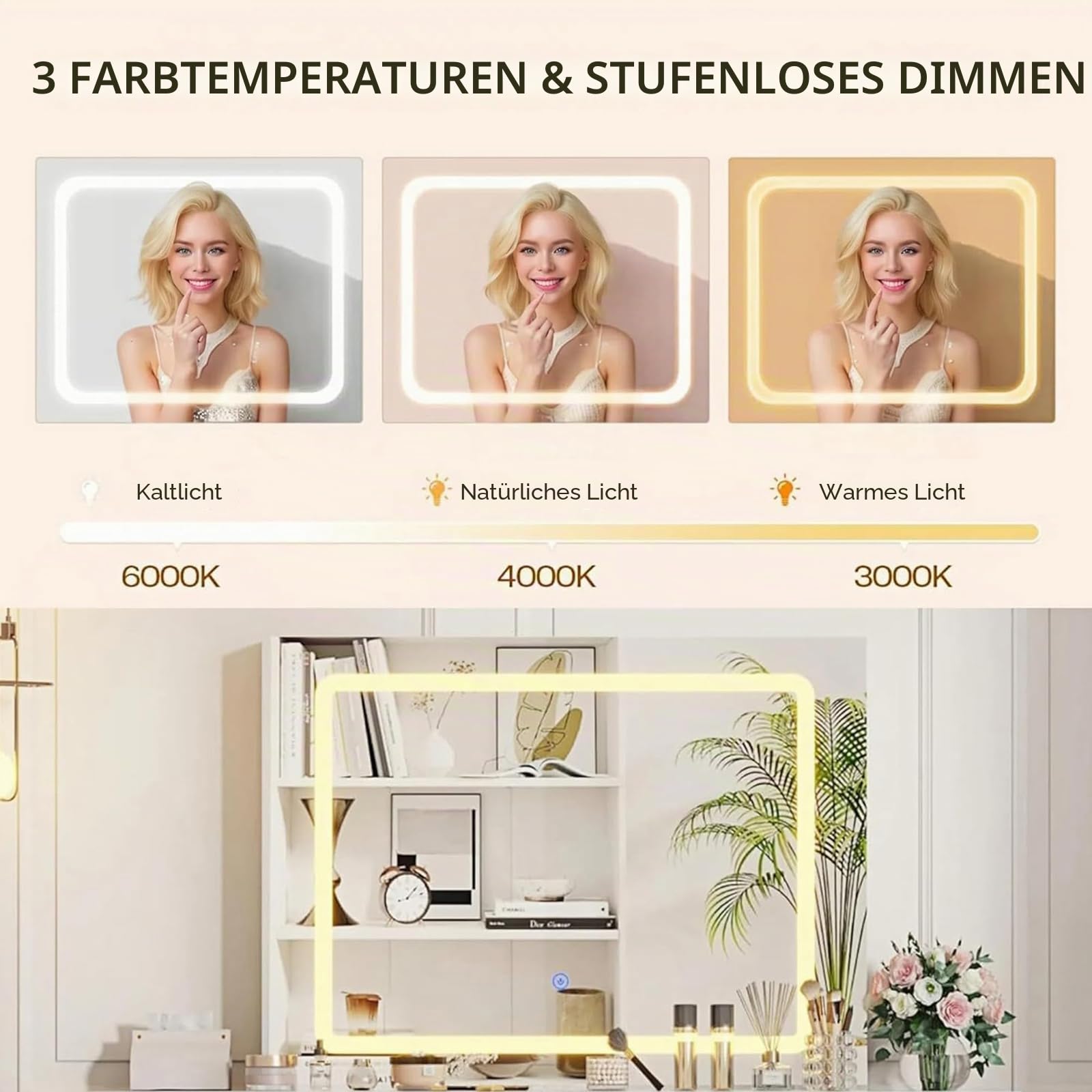 Mode Hochglanz Schminktisch mit Spiegel und Hocker, Frisiertisch mit LED Beleuchtung Licht, Damen und Mädchen 7 Schubladen Make-up Tisch Für Schlafzimmer, Kosmetikzimmer (Schwarz)