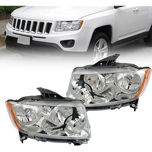 munirater 1 Pair Headlights for 2011-2013 Grand Cherokee / 2011-2017 Compass Halogen Headlamp Assembly Driver and Passenger Side RH&LH