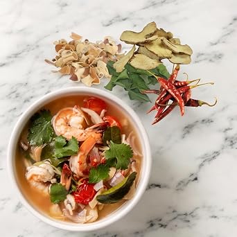 Tom Yum Set for 1 Time Cooking in Hot Spicy Soup 2-4 Serving 30 Gram Of Dried Chili, Dried Galangal, Dried Lemongrass, Dried Kaaffir Lime Leave