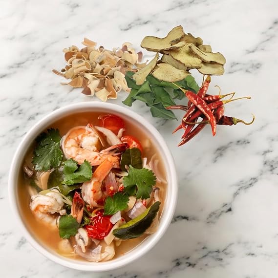 Tom Yum Set for 1 Time Cooking in Hot Spicy Soup 2-4 Serving 30 Gram Of Dried Chili, Dried Galangal, Dried Lemongrass, Dried Kaaffir Lime Leave