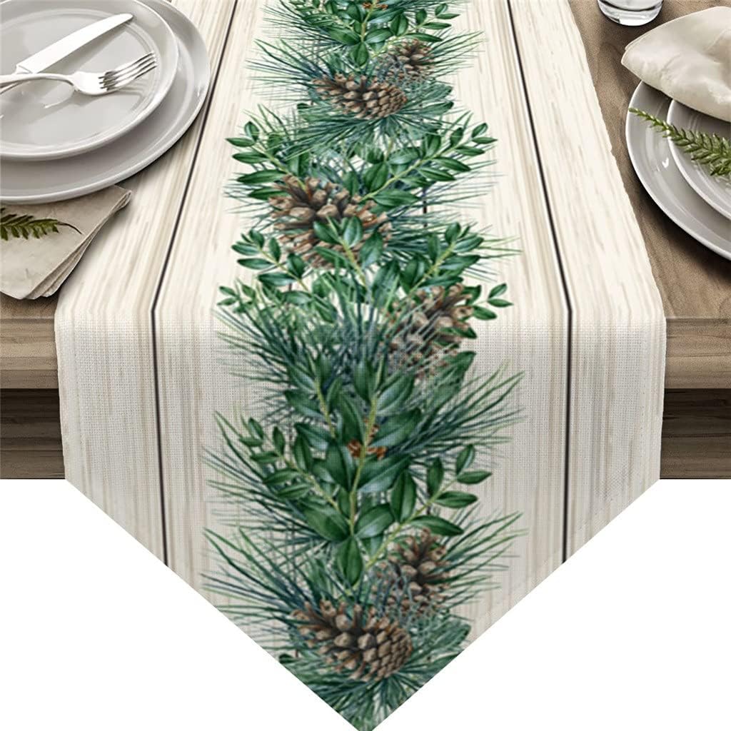 Wood Grain Vintage Pine Cones Table Runners Holiday Wedding Decor Dinning Cover Christmas Cloth(36x183cm)