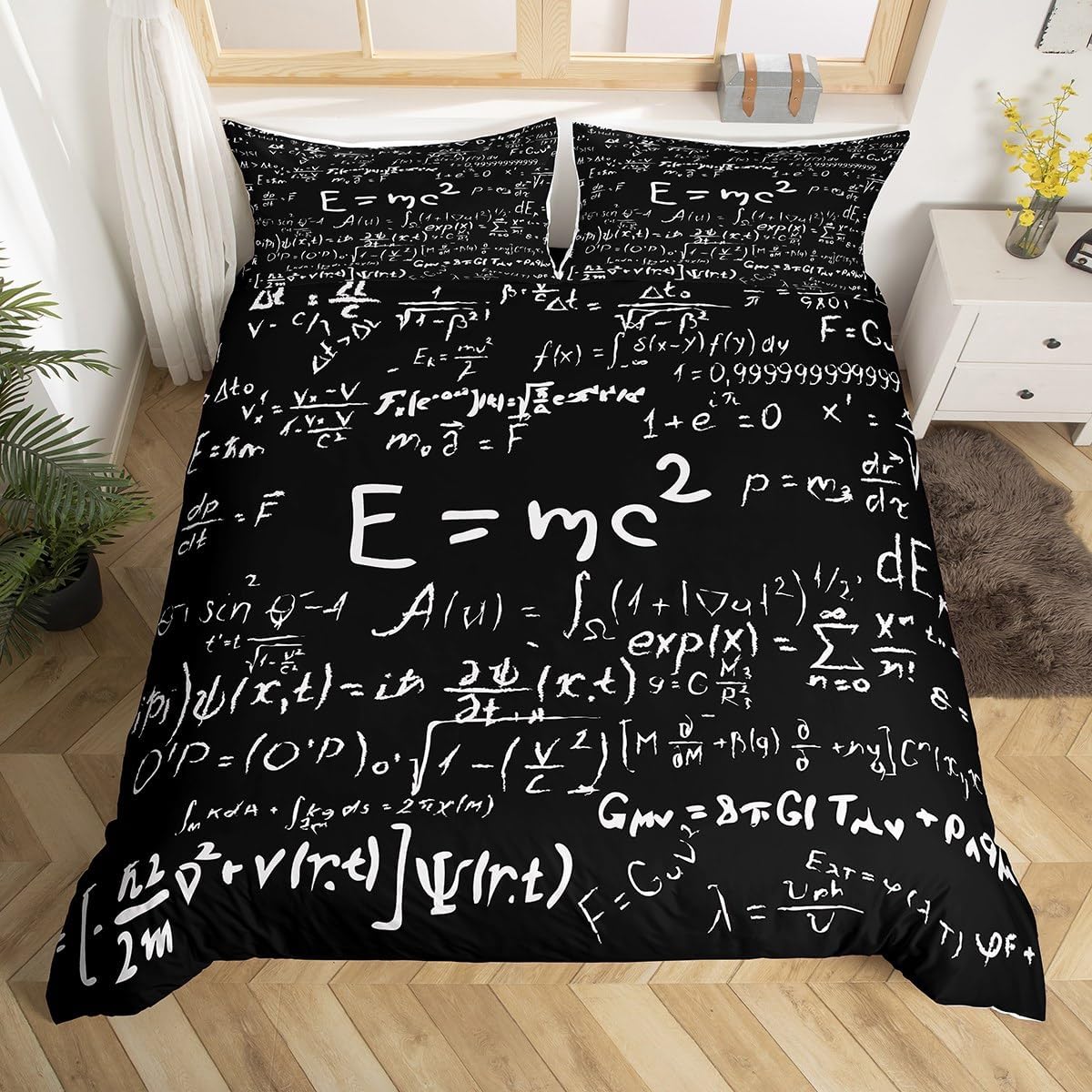 Math Theme Kids Duvet Cover Set Full Size,Mathematics Equation Geometric Bedding Set,Girls Boys Adults Bedroom Decor,Maths Symbol Memphis Comforter Cover,Black White Chic Quilt Cover,2 Pillowcases