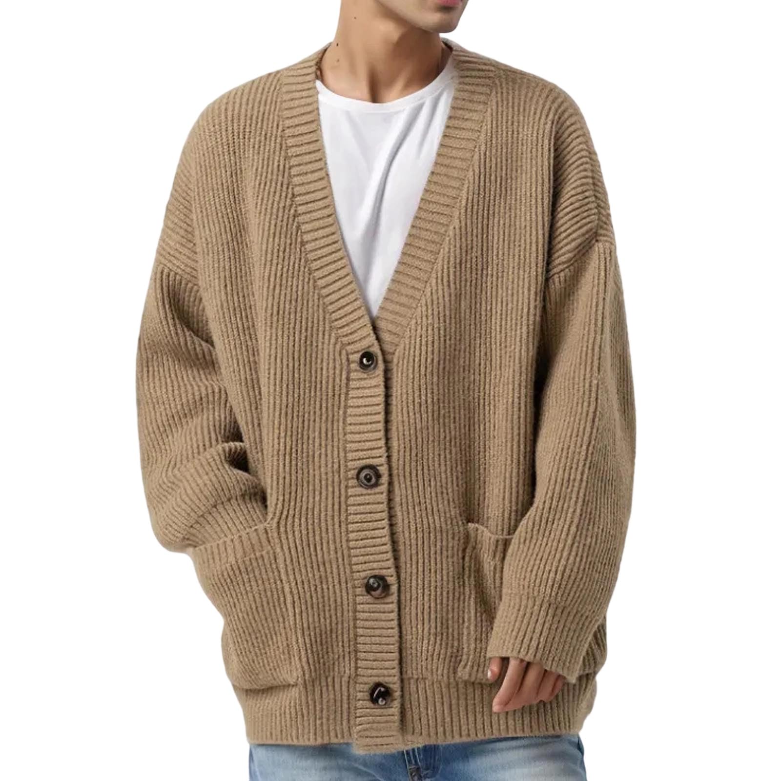 Genérico Cardigan Punto Botones Hombre, Chaqueta De Punto Hombre Manga Larga Cárdigan De Punto Trenzado Casual Cuello De Chal Abotonado con Bolsillos para Otoño E Invierno