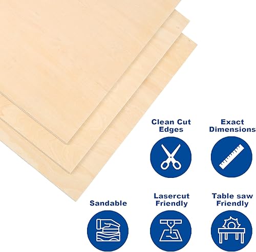 Miniatura 3 de Craftiff - Tablero de hojas de madera contrachapada, grado A, 22 x 12 x 18 pulgadas, 0.118in de grosor, paquete de 6 sin terminar para manualidades,