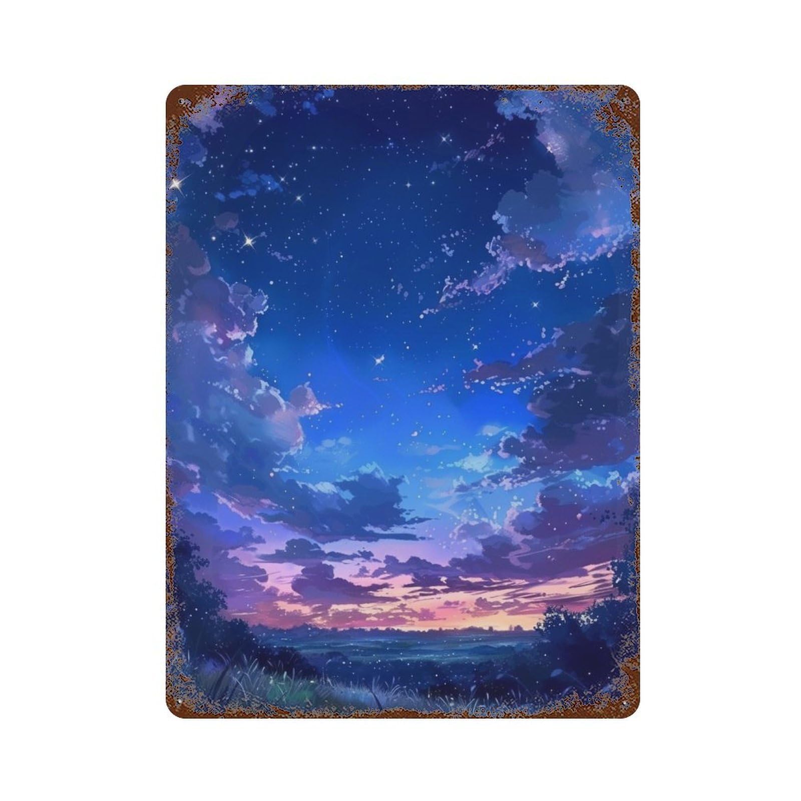 Starry Night Sky Landscape 15.7"x11.8" Rustic Tin Plaque, Novelty Wall Decor for Bistro, Counter And Cafe Decor