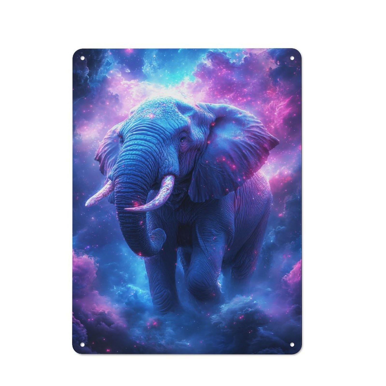 Metal Wall Sign 40x30cm Featuring Cosmic Elephant in Nebula Clouds for Workshop Wall, for Room Styling Across Workshops And Hobby Rooms
