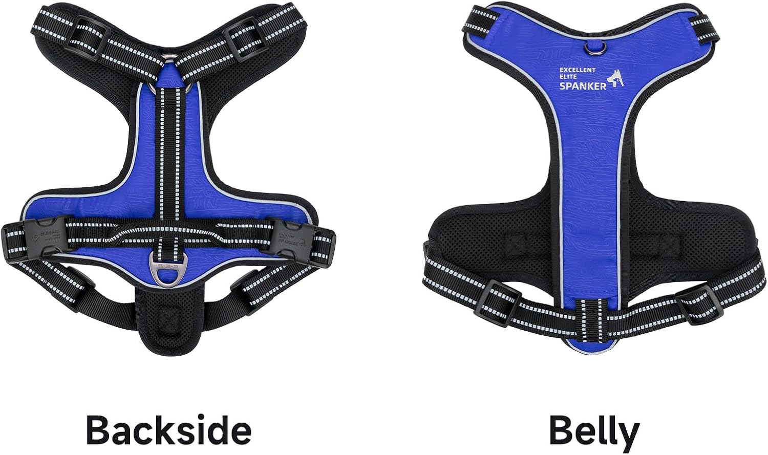 EXCELLENT ELITE SPANKER Nylon Reflective Dog Harness Adjustable No Pull Lightweight EVA Padded Vest Nameplate-Front Clip Service Dog Harness with Buckle for Medium Large Dogs (Blue, XL)