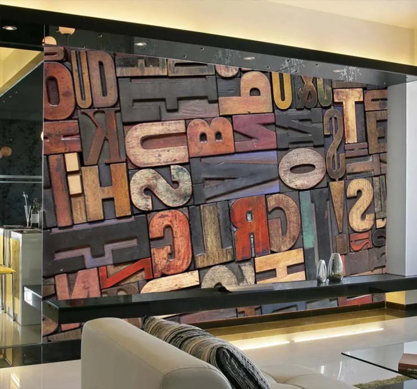 Wallpaper-3D-Xlm 350Cm×256Cm(B×H) Vintage Relief Letters Art Unique 3D Wallpaper Easy Install Feature Office Living Room Sofa Bedroom Tv Background Wall Decoration-350Cm×256Cm