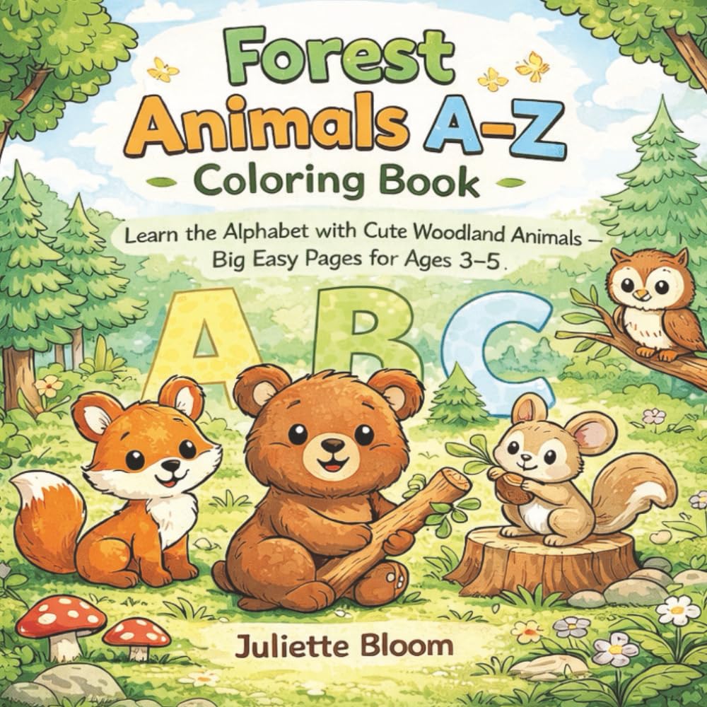 Forest Animals A–Z Coloring Book: Learn the Alphabet with Cute Woodland Animals - Big Easy Pages for Ages 3–5