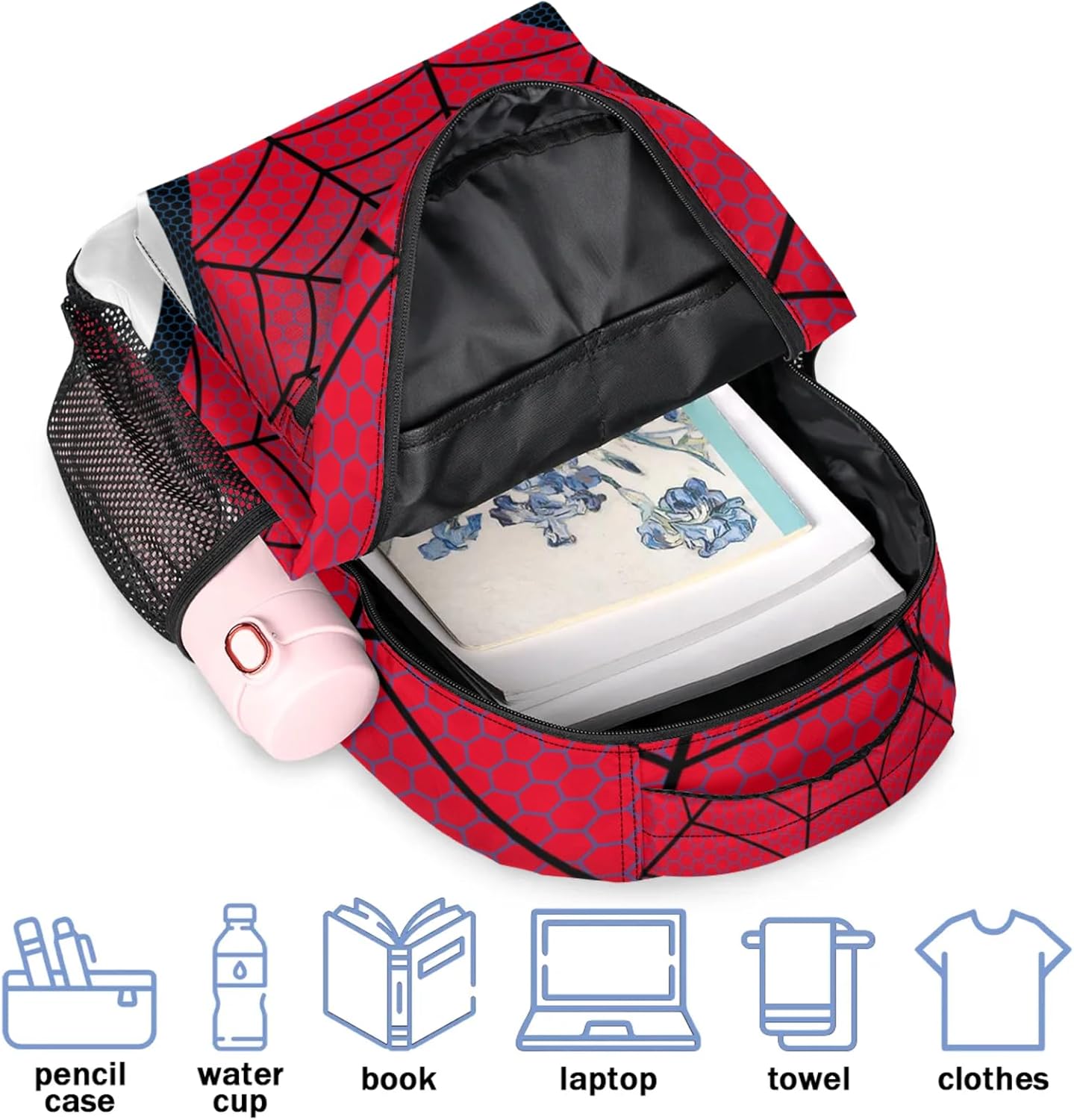 Kids Backpacks for Boys Girls - 16 Inch Schoolbag Lightweight Waterproof Book Bag for Preschool, Kindergarten, Elementary Back to School Children Red Spider Web