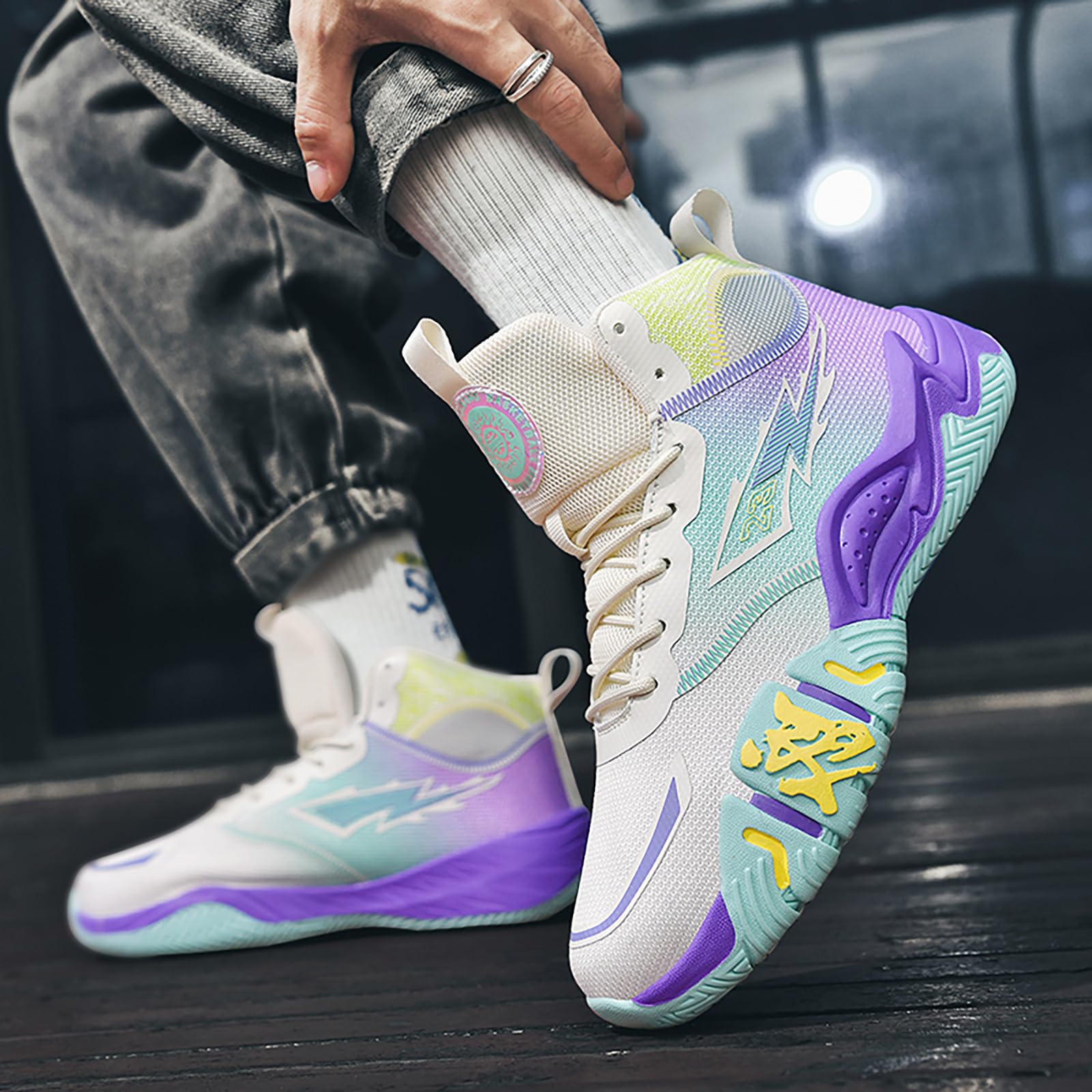 Scarpe da basket alte da uomo e da donna - Scarpe da ginnastica casual traspiranti, eleganti scarpe sportive da esterno antiscivolo for pallavolo